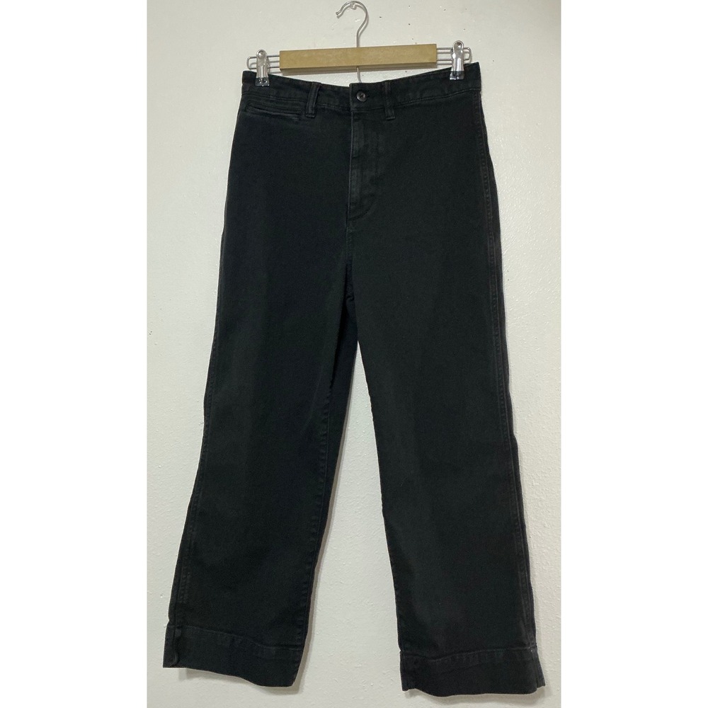 Quince Black Wide Leg Pants Womens 27 High Rise Cotton Stretch Minimalist Casual